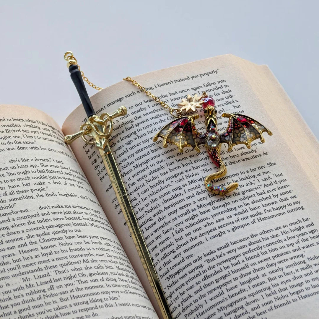 Moktan Sabai Dragon Sword Bookmark Keychain Set | Fantasy Metal Reading Accessory Bundle