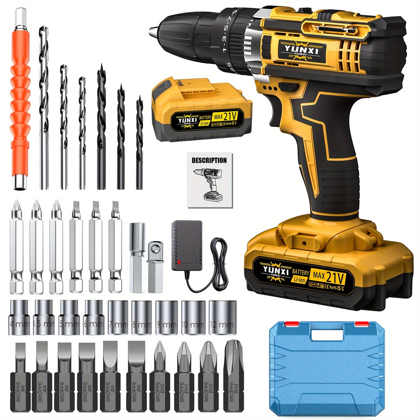 21V Cordless Impact Wrench Drill – Brushless, 4000mAh, Kit w/ Case & Sockets