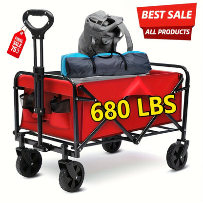 Heavy Duty Folding Utility Cart – 680LBS All-Terrain Wagon for Outdoor & Yard Use