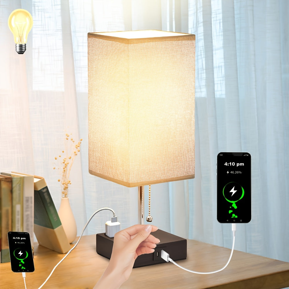Moktan Sabai LumaTouch | Touch Table Lamp with USB Outlet and Fabric Shade Bedside Decor Grey (1 pack)