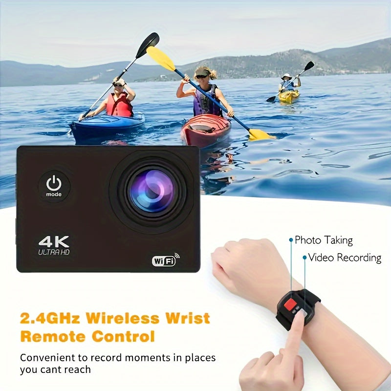 4K Action Camera with 32GB Card – WiFi, 170° Wide Lens, Remote, Helmet Mount
