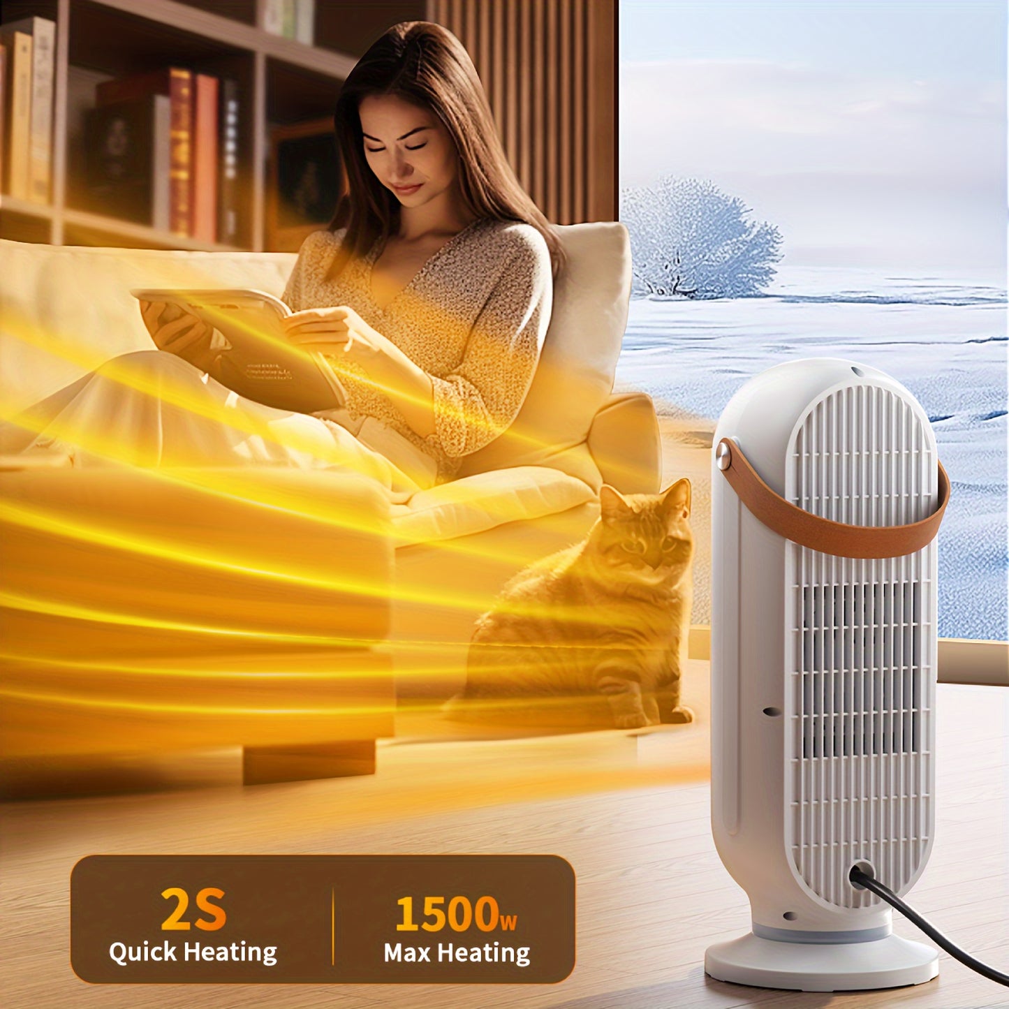 1500W Portable Space Heater with Remote Control, Indoor Electric Heater for Home & Office