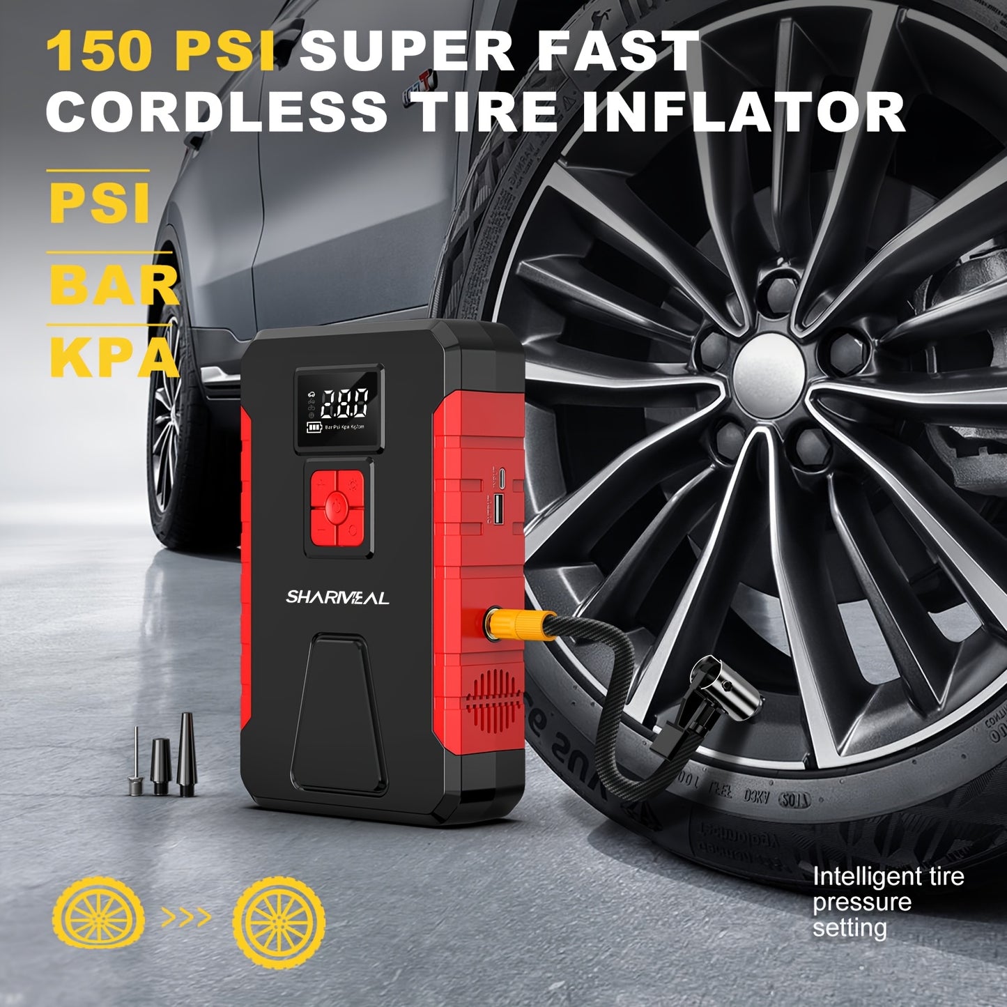 500A 12V Jump Starter with Air Compressor – Power Bank, Tire Inflator, USB-C, LED