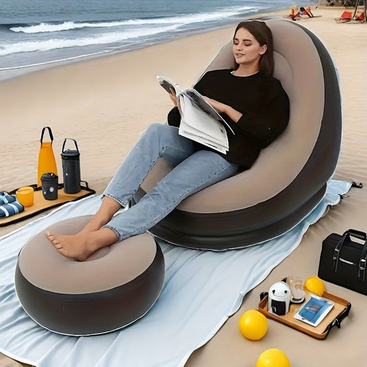 Adult Inflatable Recliner with Foot Stool – Foldable Air Sofa, Portable Chair