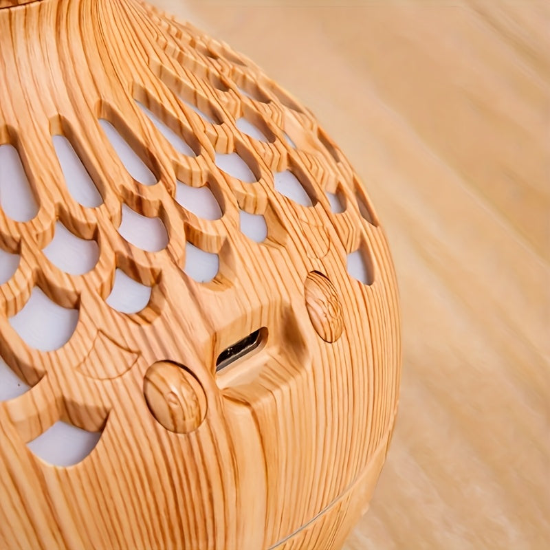 Moktan Sabai Wood Grain USB Humidifier – Essential Oil Diffuser & Lamp for Desk or Bedroom