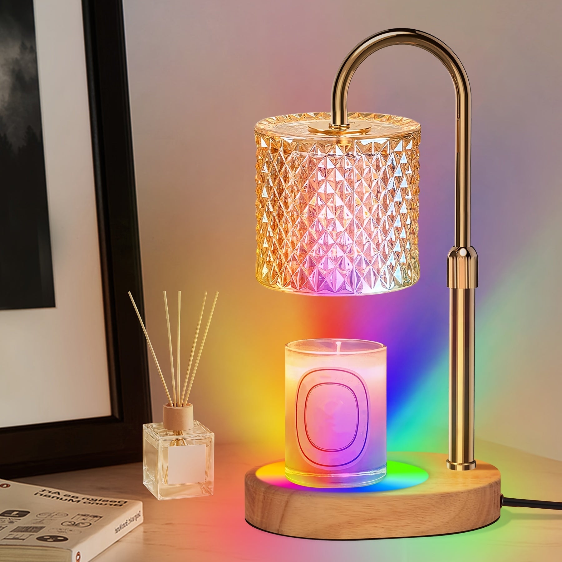 Moktan Sabai Candle Warmer Lamp with Timer – Dimmable Height Adjustable Wax Melter for Jar Golden