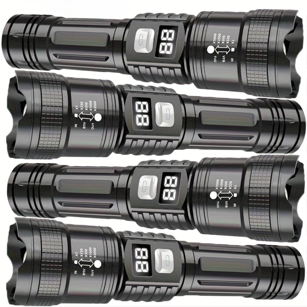 4-Pack Rechargeable LED Flashlights – Zoomable, Super Bright, USB, Long Range