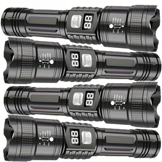 4-Pack Rechargeable LED Flashlights – Zoomable, Super Bright, USB, Long Range