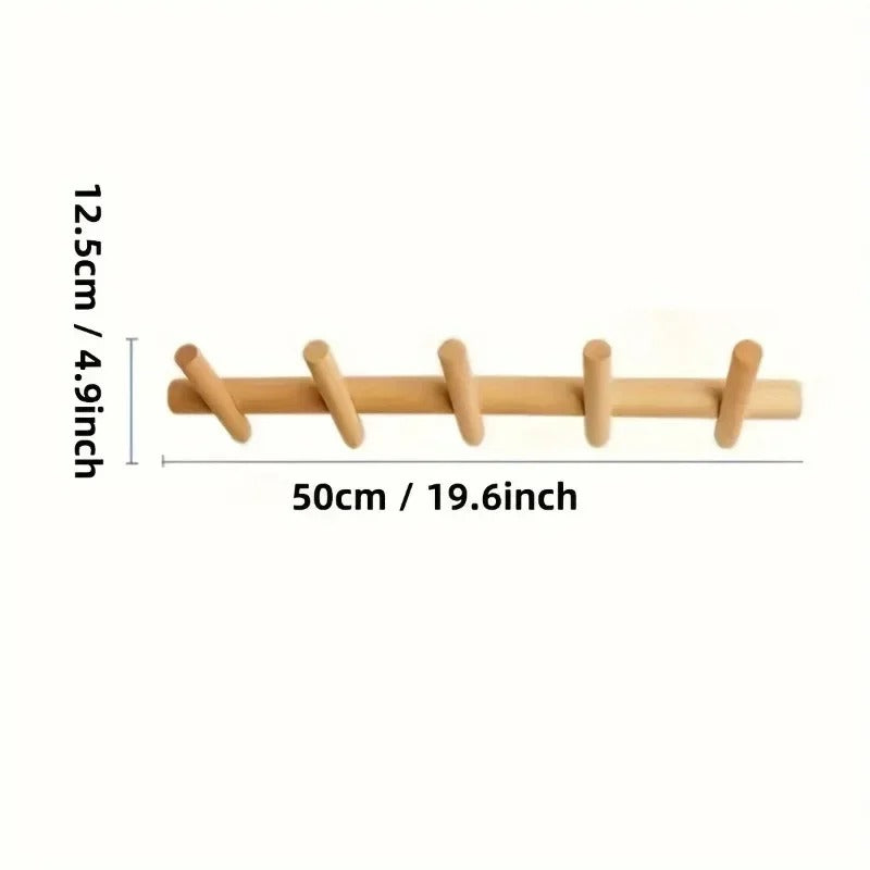 Moktan Sabai Solid Oak Wall Coat Rack Scandinavian Wooden 4 or 5 Peg Hooks