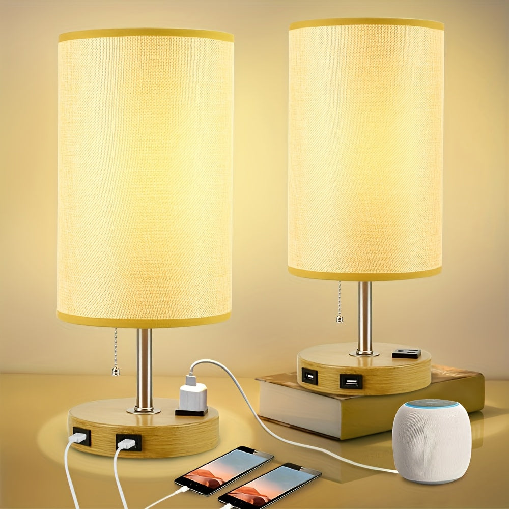 Moktan Sabai LumaTouch | Touch Table Lamp with USB Outlet and Fabric Shade Bedside Decor