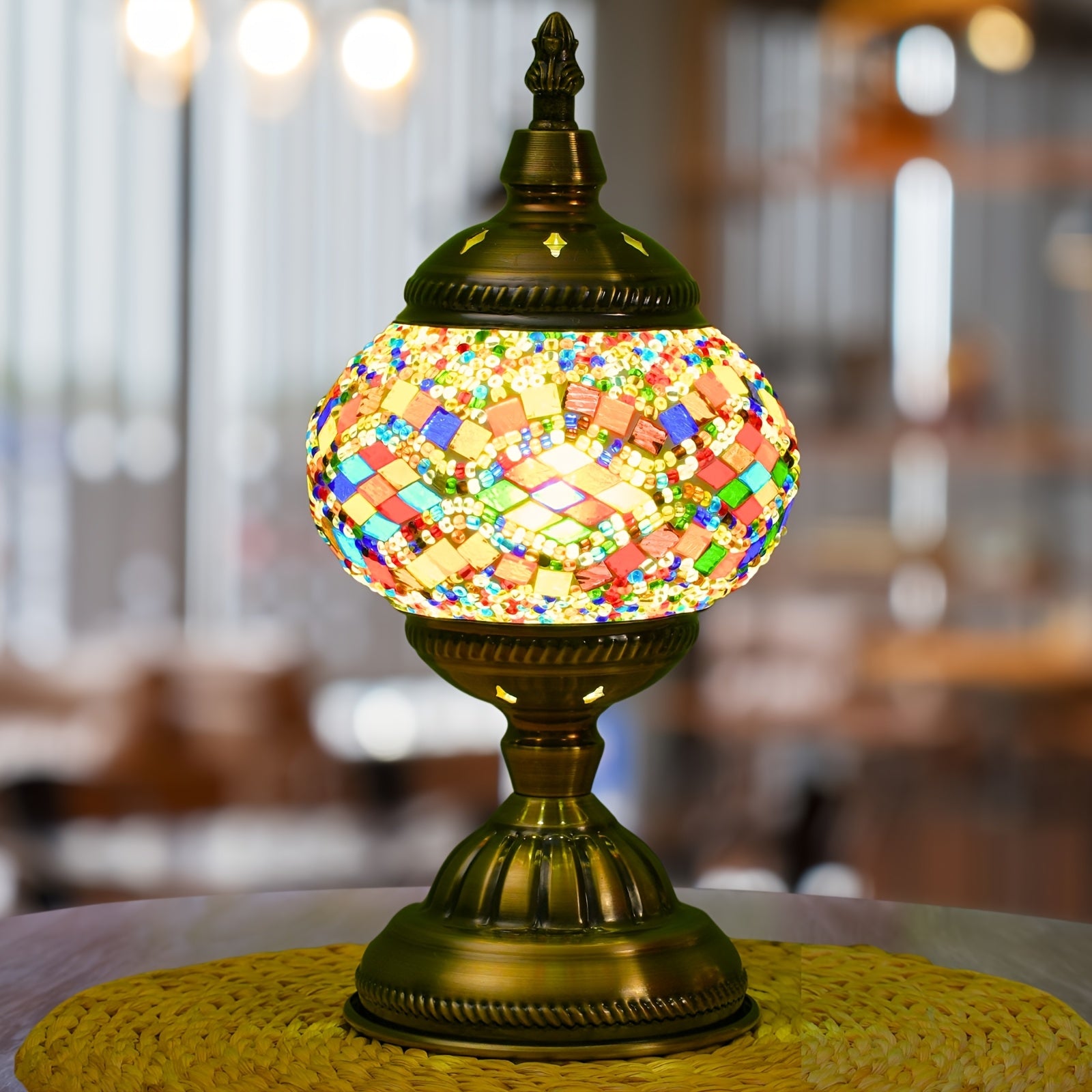 Moktan Sabai Handmade Turkish Mosaic Lamp – Dimmable Glass Pumpkin Night Light for Bedroom Multicolored