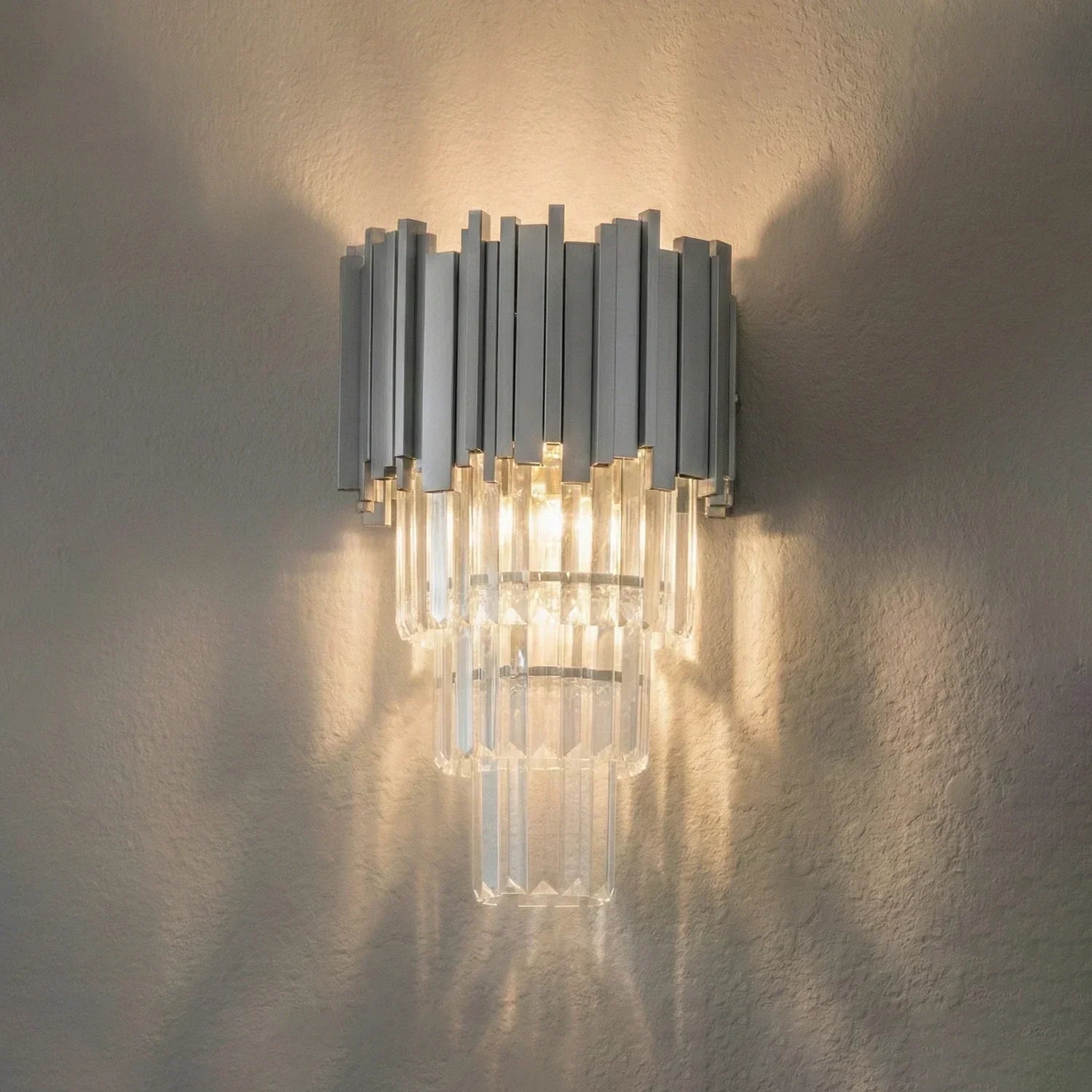 Moktan Sabai Art Deco Crystal Wall Sconce Gold Chrome – Empire Style E12 Dimmable Wall Light