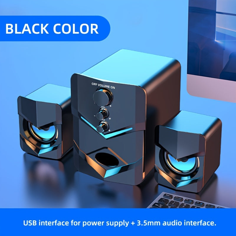2.1 Stereo USB Desktop Speaker with LED Lights, Wired PC Speaker for Gaming & Laptop