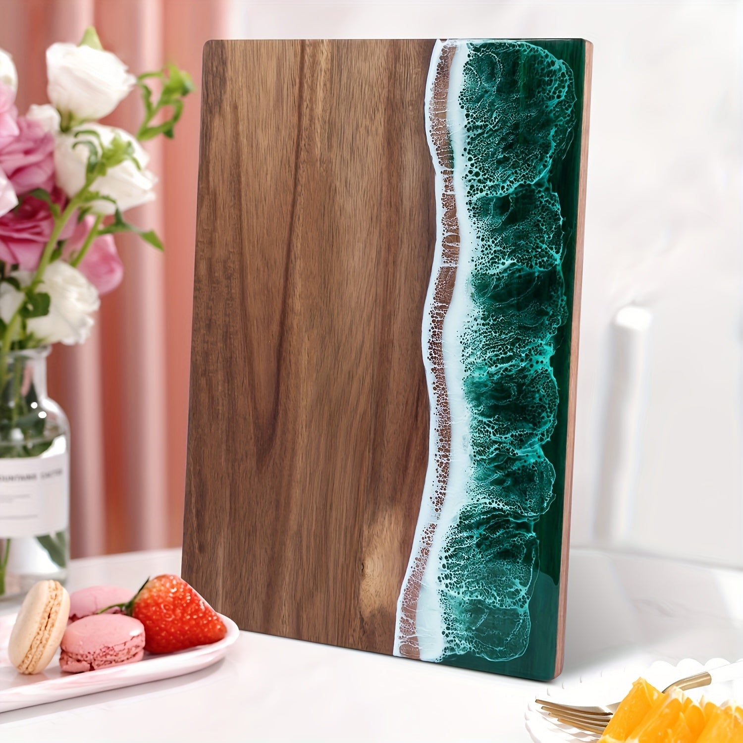 Moktan Sabai Acacia Wood Resin Wave Cutting Board Ocean River Serving Tray 46x23cm