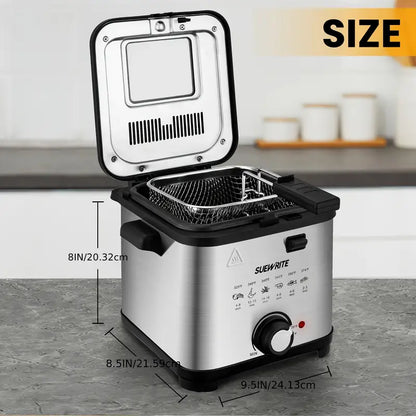 1500W Electric Deep Fryer with Basket, 84.5oz Family Size, Adjustable Temp & Easy Clean