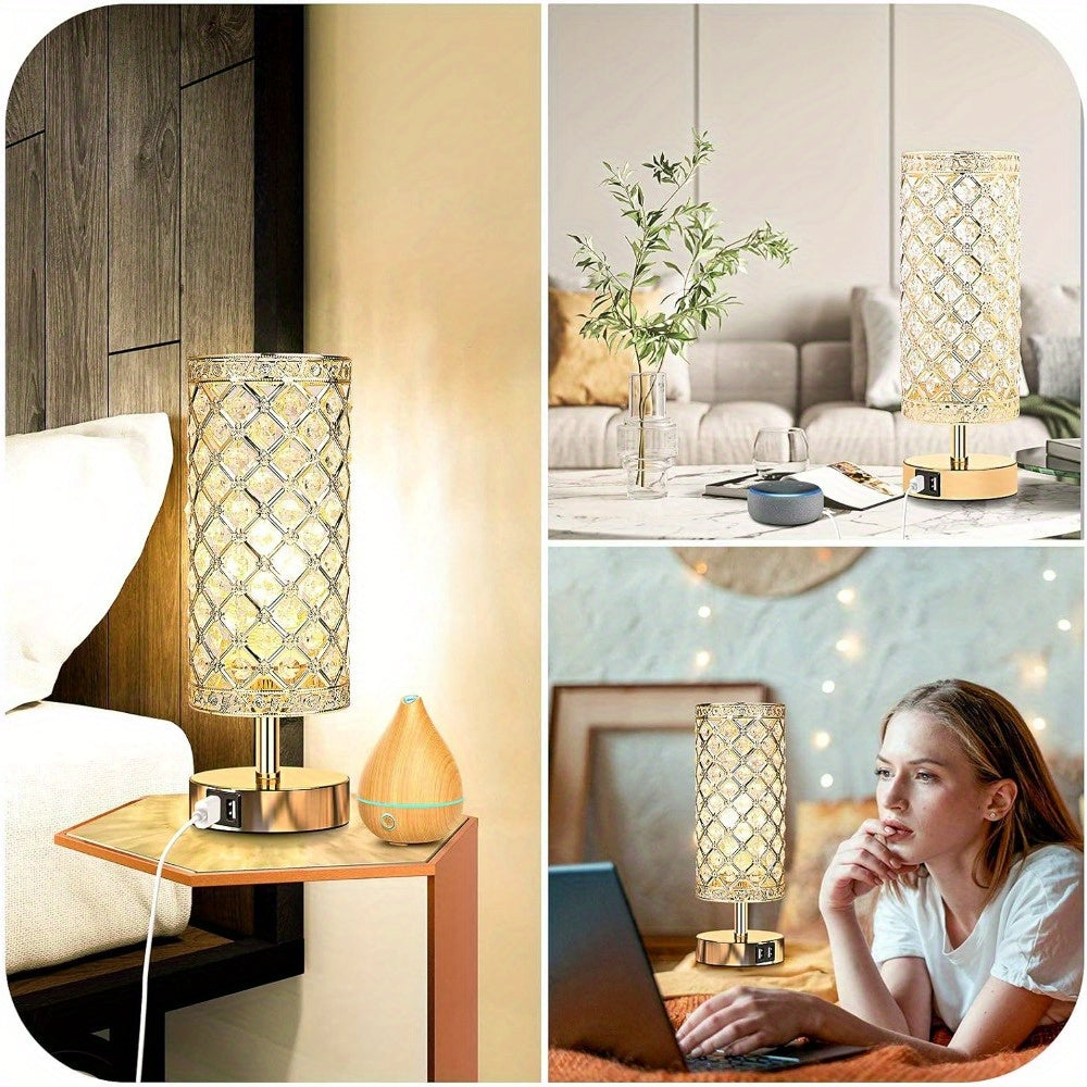 Moktan Sabai Set of 2 Crystal Table Lamps – Touch Control USB Bedside Lights, 3-Way Dimmable