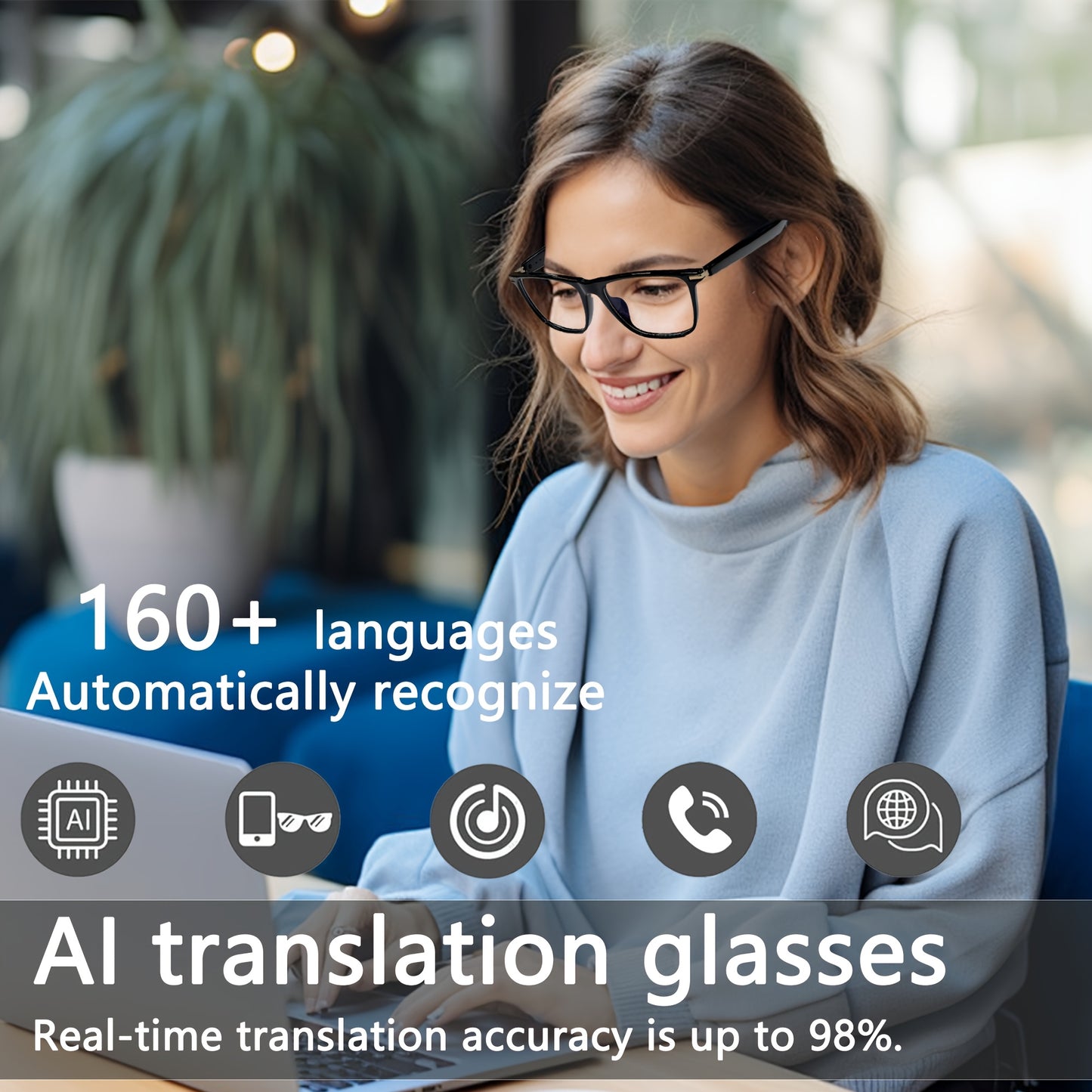 AI Smart Glasses with Real-Time Translation, Music, GPT, and HD Voice Calls