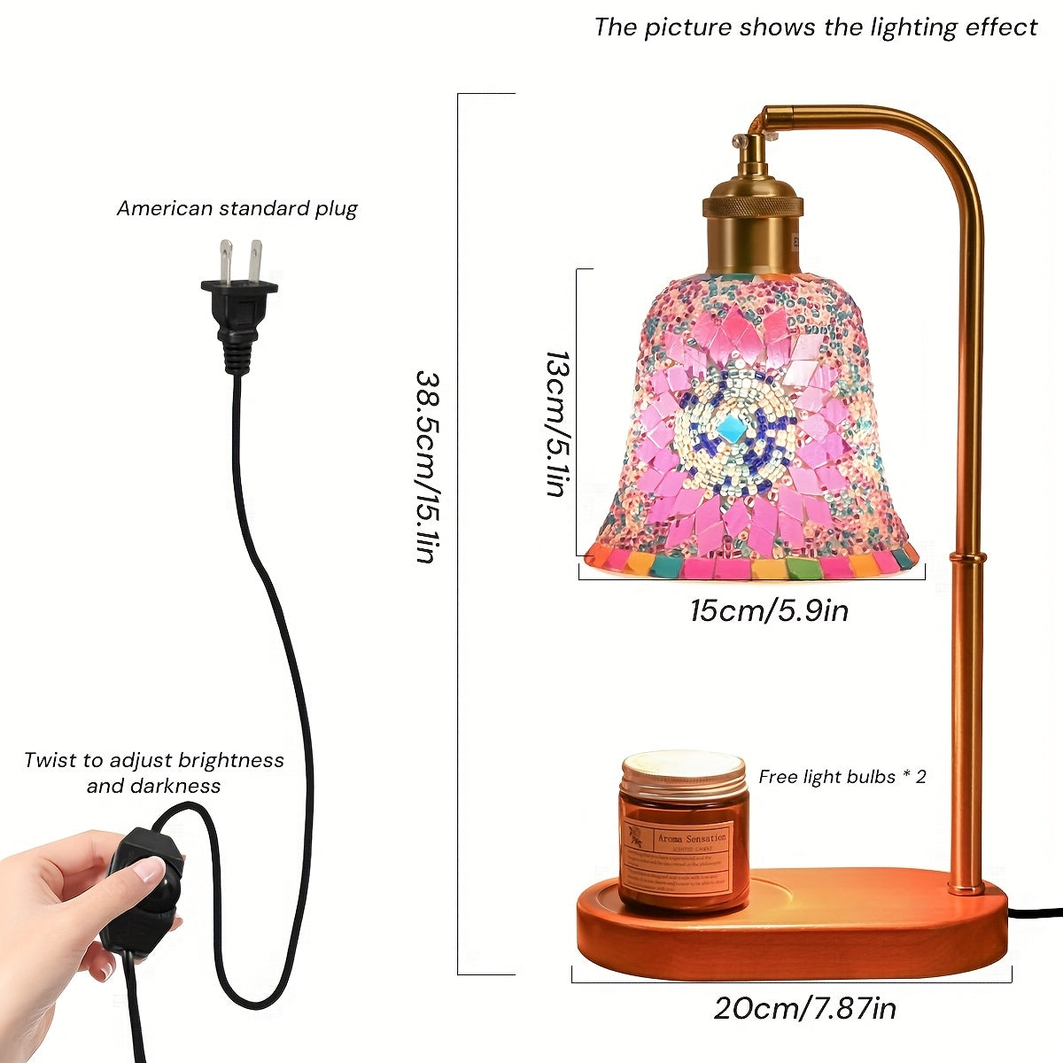 Moktan Sabai Turkish Mosaic Candle Lamp – Dimmable Glass Table Light for Bedroom & Holidays