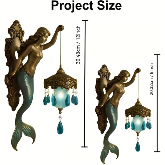 Moktan Sabai Mermaid Wall Sconce – Ocean Theme Crystal Lantern Light for Bedroom & Bathroom