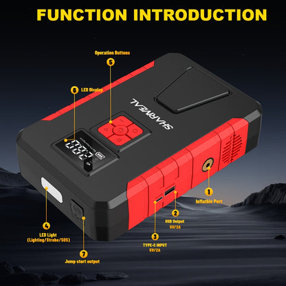 500A 12V Jump Starter with Air Compressor – Power Bank, Tire Inflator, USB-C, LED