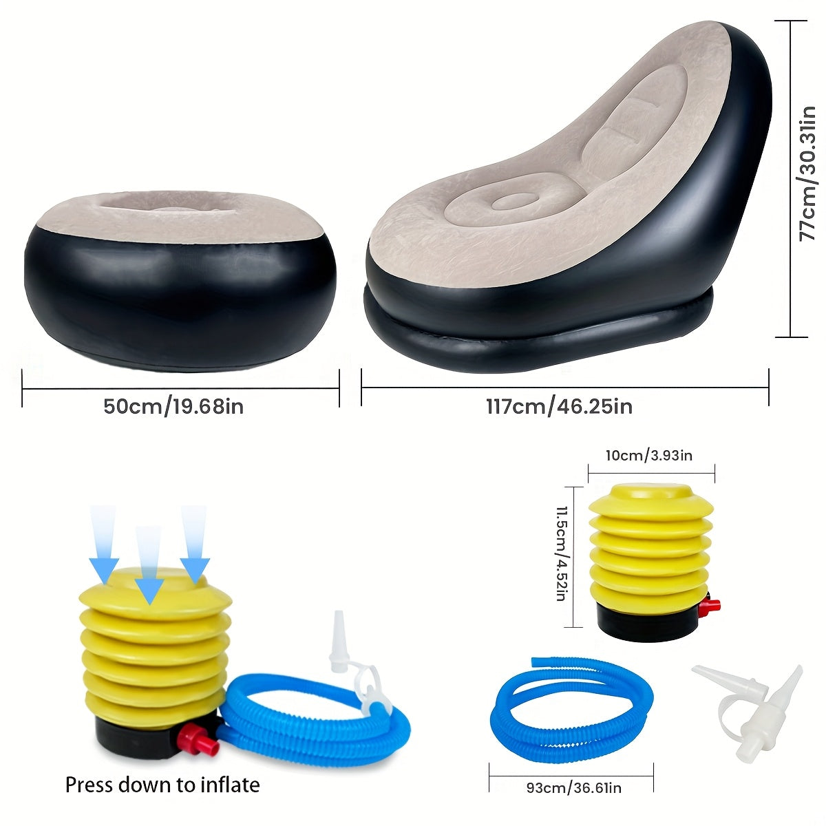 Adult Inflatable Recliner with Foot Stool – Foldable Air Sofa, Portable Chair