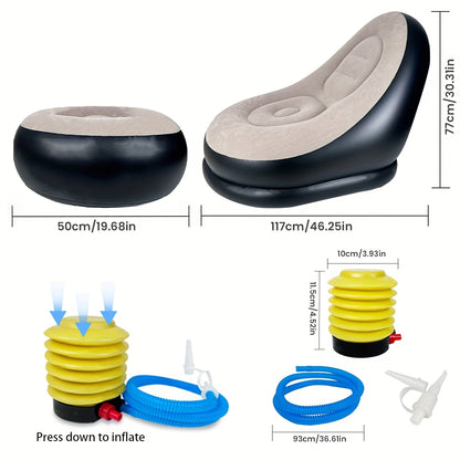 Adult Inflatable Recliner with Foot Stool – Foldable Air Sofa, Portable Chair