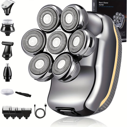 6-in-1 Rechargeable Head Shaver for Men – Wet Dry Razor, Beard Trimmer, Clippers