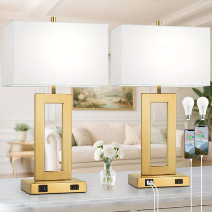 Touch Table Lamps Set of 2, USB, 3-Way Dimmable, Bedside Nightstand Lamp