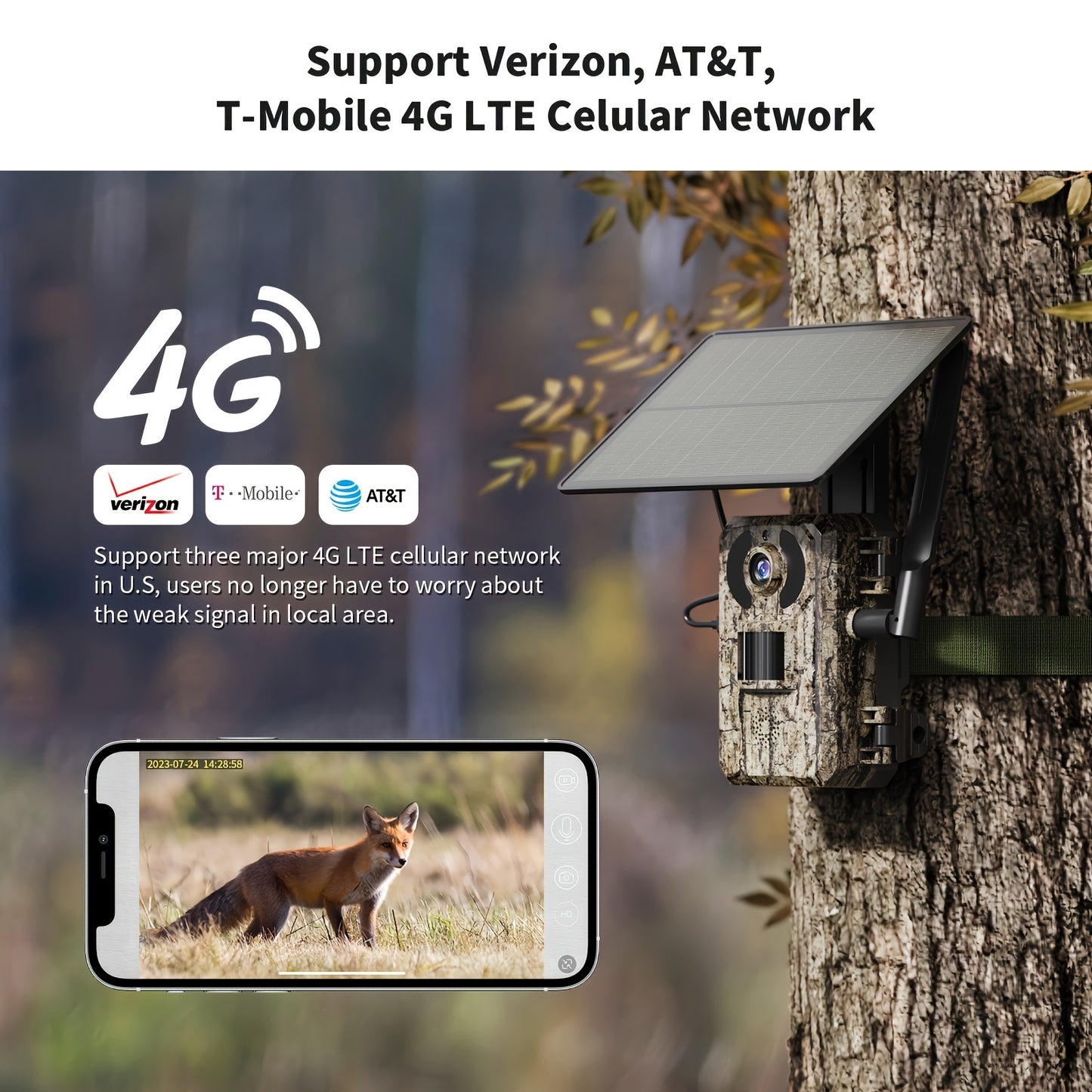 4K Hunting Trail Camera with 4G Live View - Solar Powered, 0.2s Trigger & Auto Night Vision