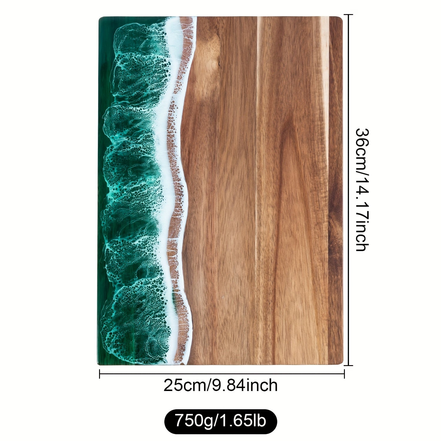 Moktan Sabai Acacia Wood Resin Wave Cutting Board Ocean River Serving Tray 46x23cm