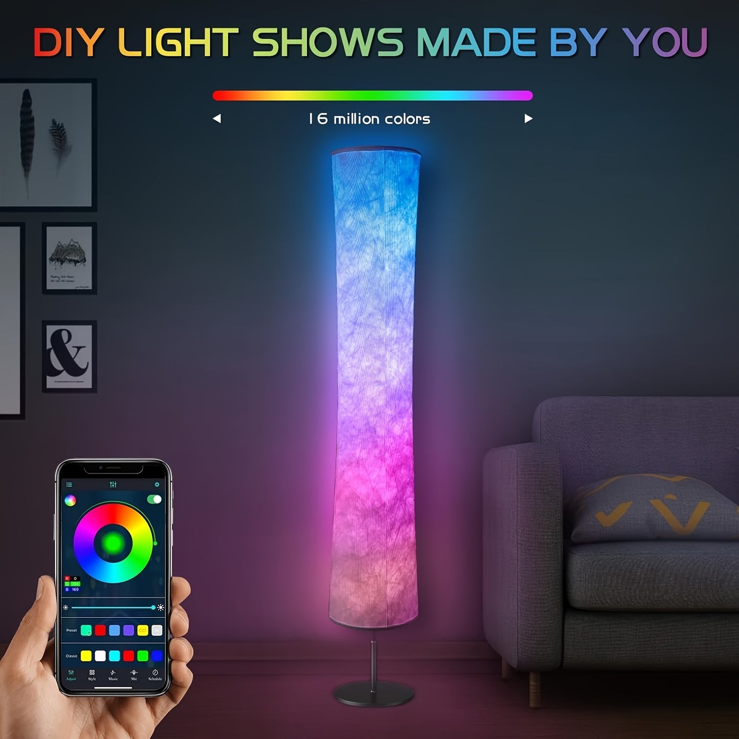 Smart LED Floor Lamp with WiFi & App | RGB Color Changing Standing Lamp