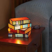 Moktan Sabai Stained Glass Book Lamp Handmade Table Light for Reading Room Decor