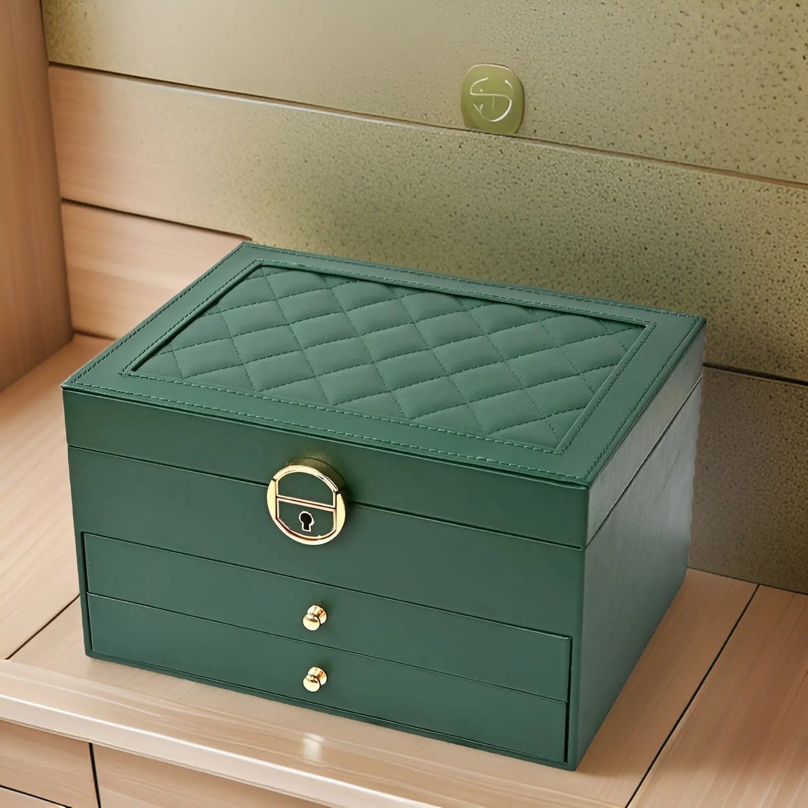 Moktan Sabai PU Leather Jewelry Box Organizer Multi Layer Jewelry Storage Case with Compartments Green