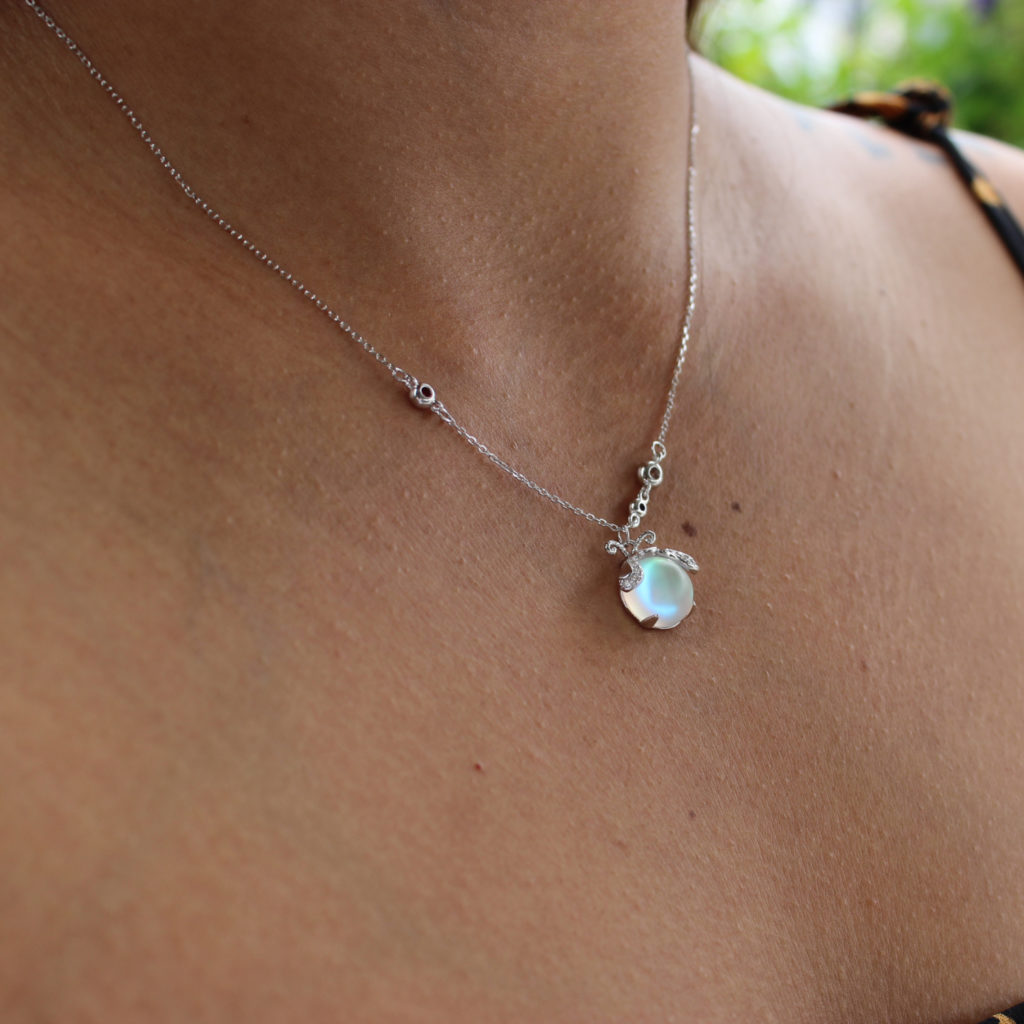 Moktan Sabai Moonstone Firefly Pendant Necklace Sterling Silver Handmade Gemstone Necklace