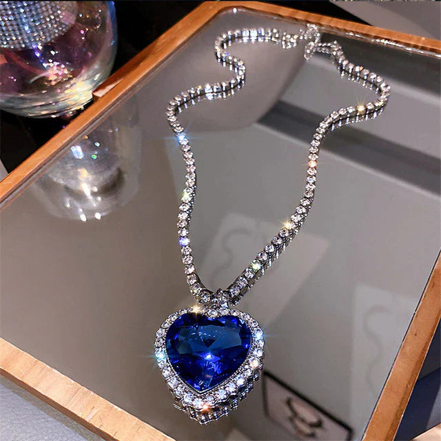 Moktan Sabai Blue Heart Crystal Necklace S925 Silver Zirconia Pendant 57cm Chain