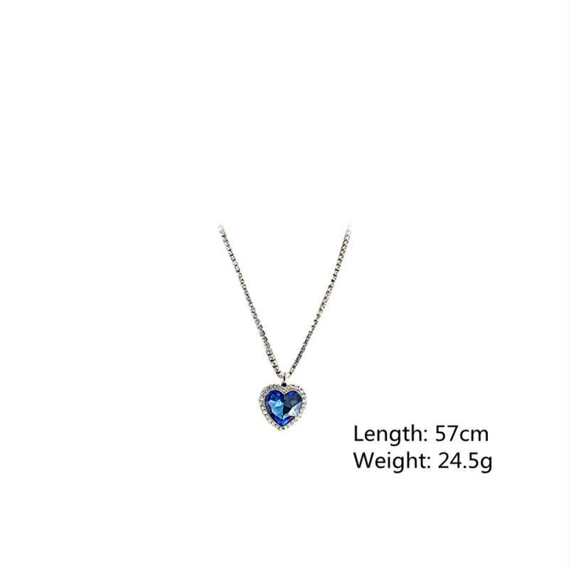 Moktan Sabai Blue Heart Crystal Necklace S925 Silver Zirconia Pendant 57cm Chain