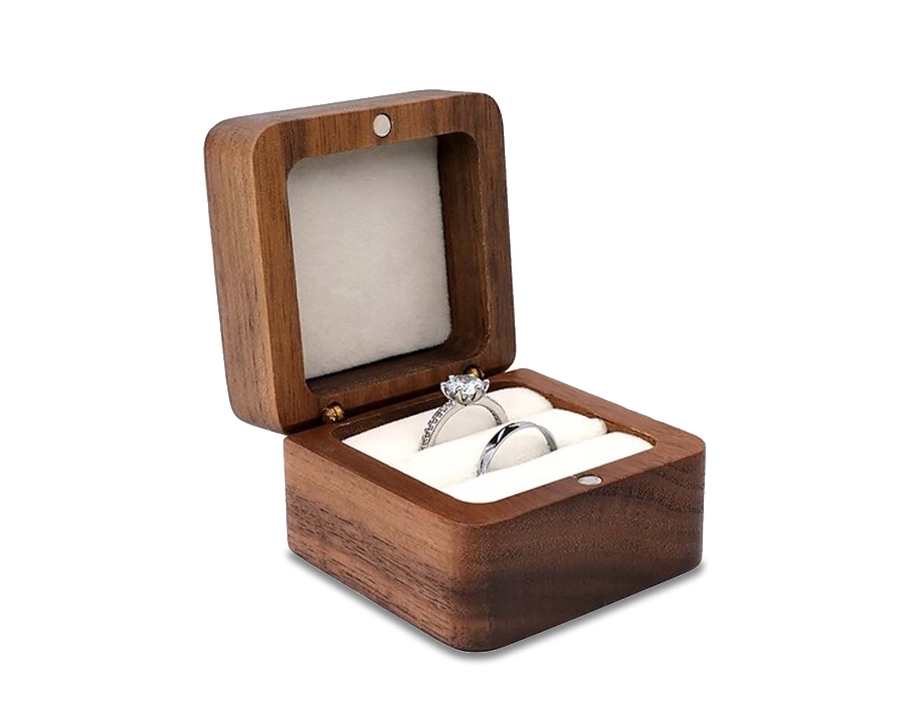 Moktan Sabai Wooden Ring Box Teak Wood Jewelry Storage Box Handmade Ring Holder Case Doppelter Ring - Brown White