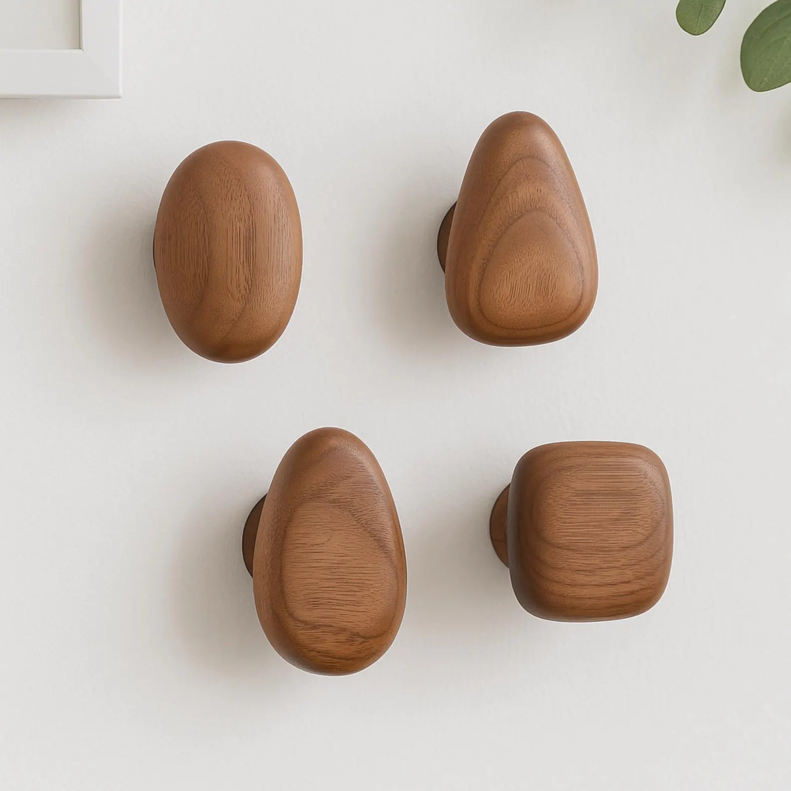 Moktan Sabai Minimalist Wooden Pebble Wall Hooks Set of 4
