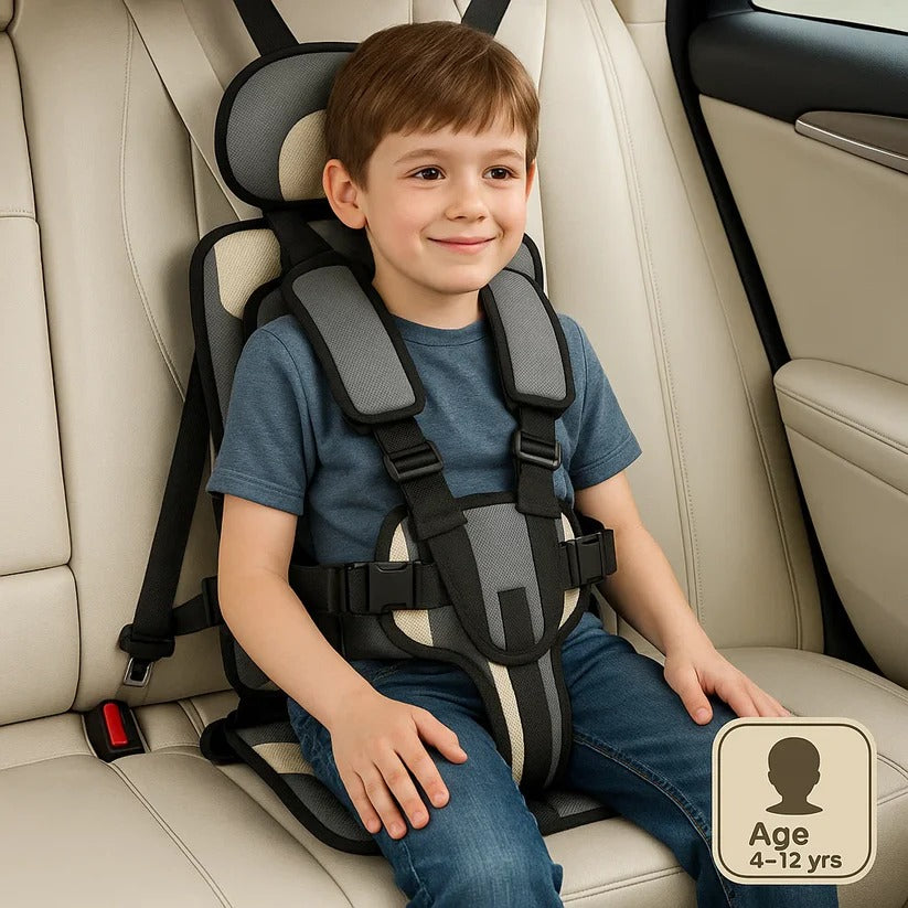 Moktan Sabai Portable Travel Child Car Seat with 5-Point Harness Lightweight & Foldable Grey