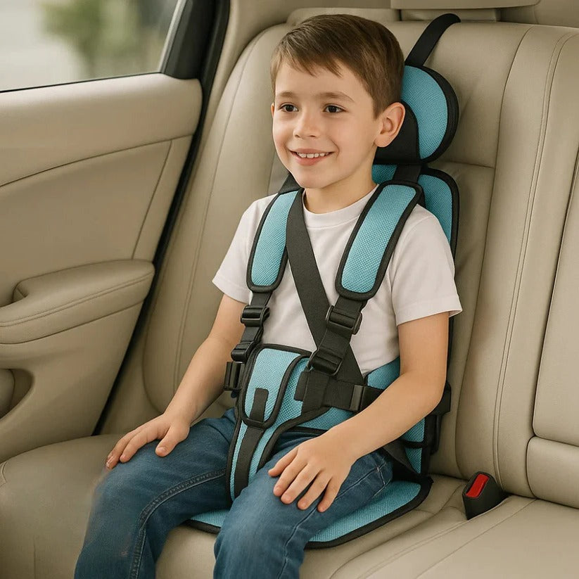 Moktan Sabai Portable Travel Child Car Seat with 5-Point Harness Lightweight & Foldable Light Blue Large (4-14 Years)