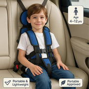 Moktan Sabai Portable Travel Child Car Seat with 5-Point Harness Lightweight & Foldable Blue Large (4-14 Years)