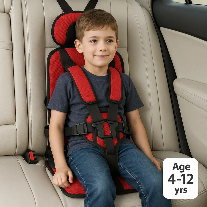 Moktan Sabai Portable Travel Child Car Seat with 5-Point Harness Lightweight & Foldable Red Large (4-14 Years)