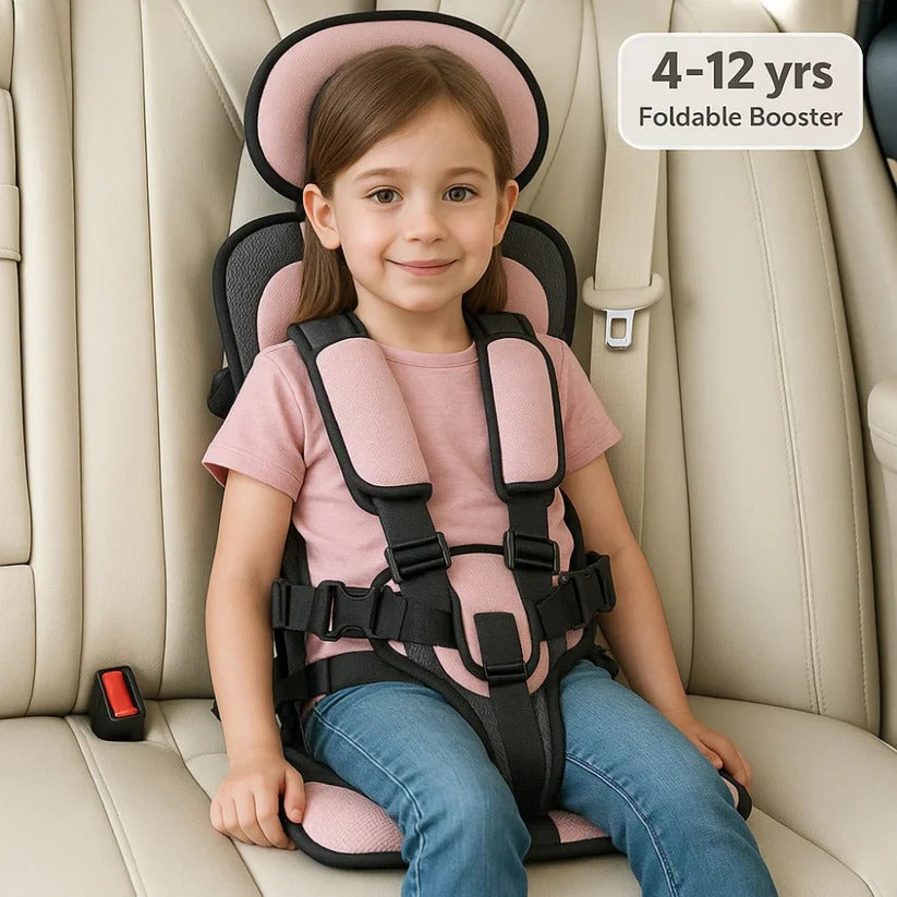 Moktan Sabai Portable Travel Child Car Seat with 5-Point Harness Lightweight & Foldable Pink Large (4-14 Years)