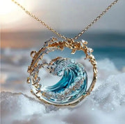 Moktan Sabai Ocean Wave Pendant Necklace for Women Stainless Steel Sea Jewelry Gift Gold