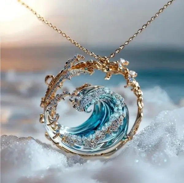 Moktan Sabai Ocean Wave Pendant Necklace for Women Stainless Steel Sea Jewelry Gift Gold
