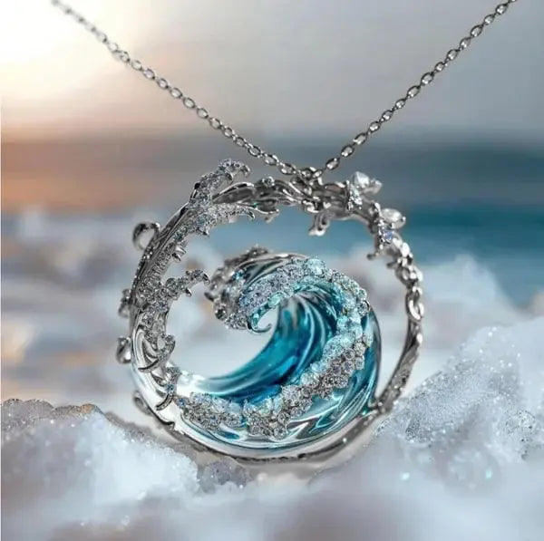 Moktan Sabai Ocean Wave Pendant Necklace for Women Stainless Steel Sea Jewelry Gift Silver
