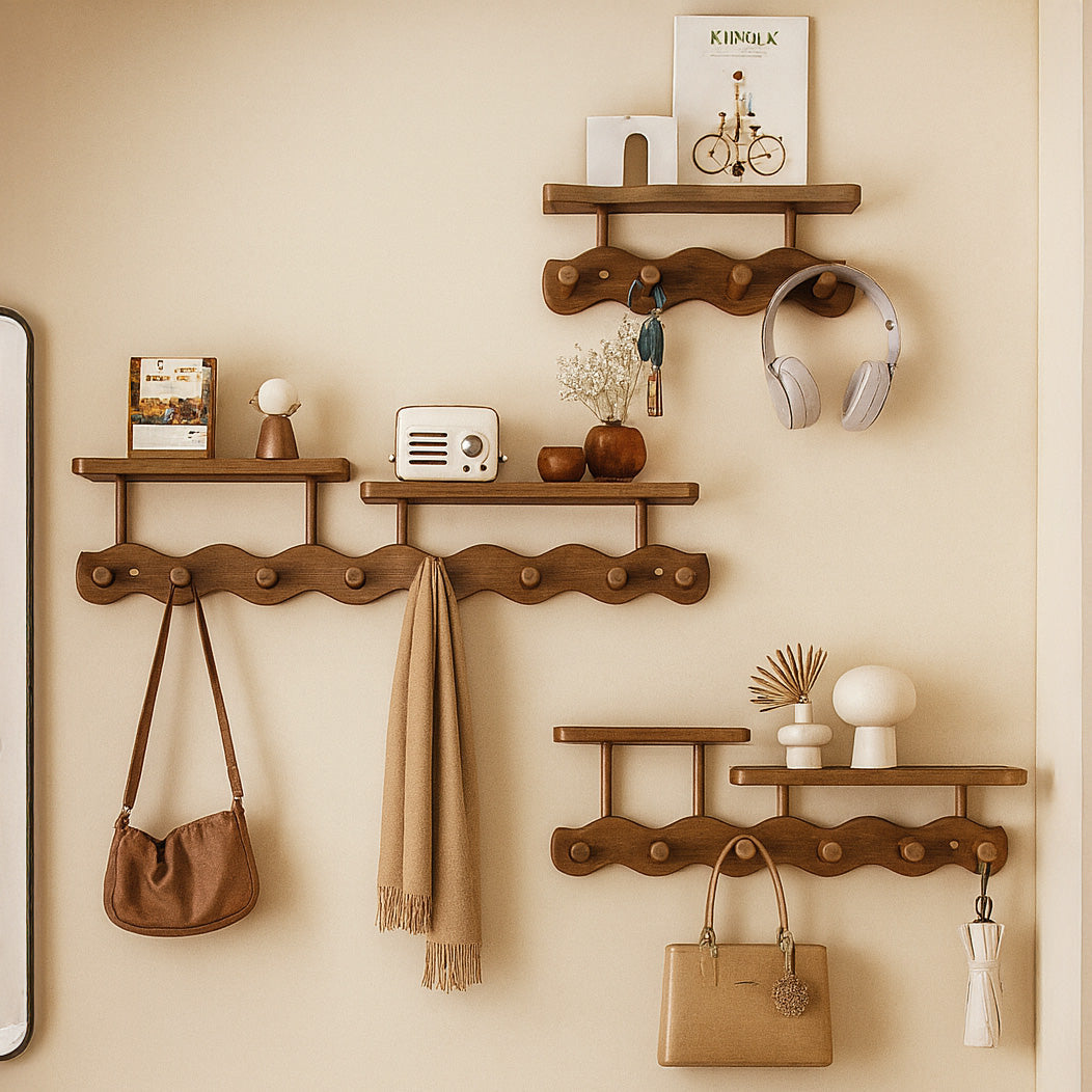 Moktan Sabai Bamboo Wall Coat Rack | Entryway Shelf & Hook Organizer Brown