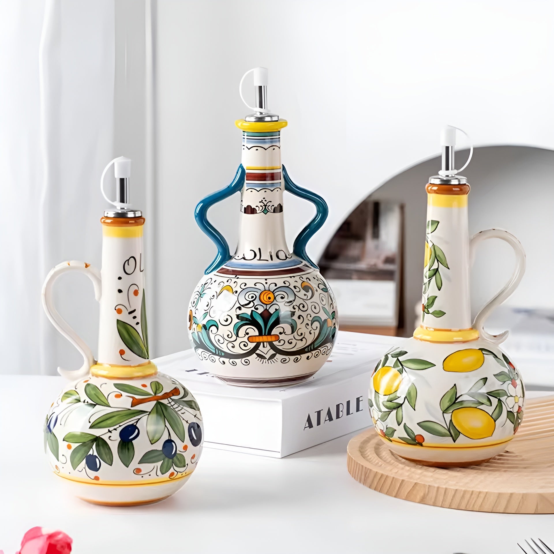 Moktan Sabai Ceramic Olive Oil Bottle | Mediterranean Dispenser