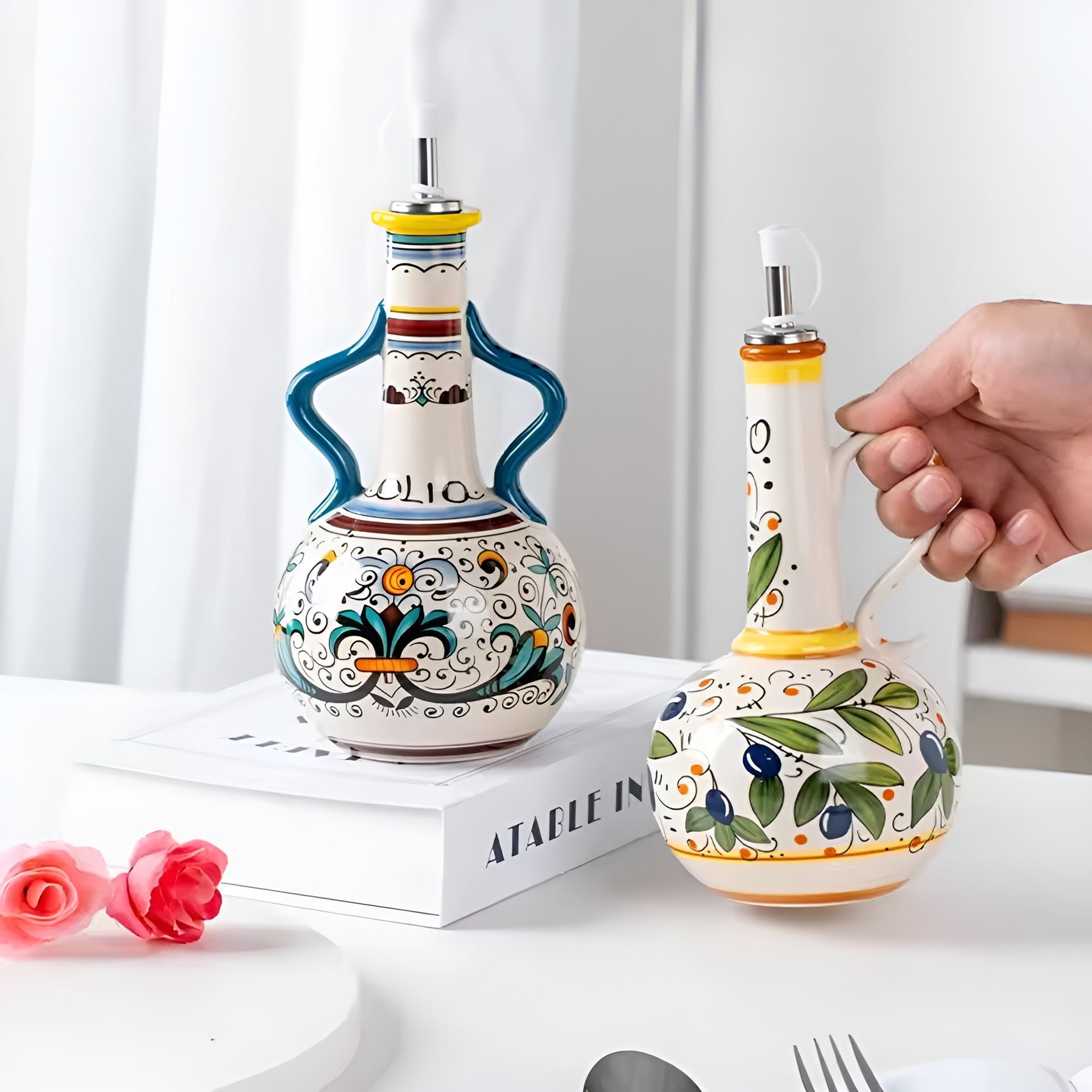 Moktan Sabai Ceramic Olive Oil Bottle | Mediterranean Dispenser