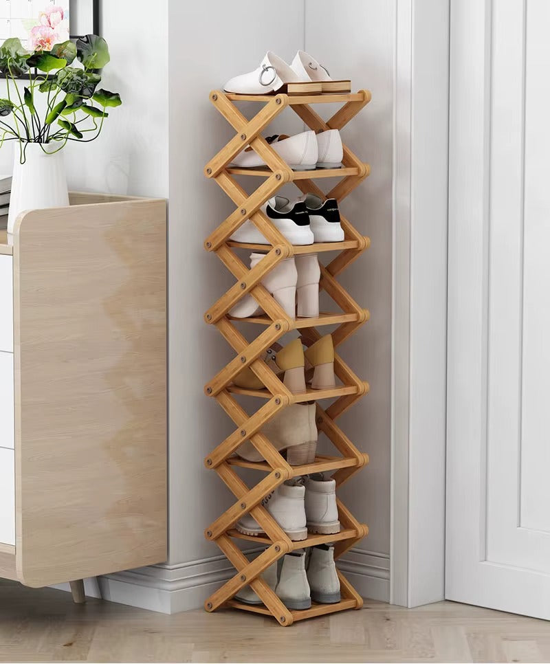 Moktan Sabai Bamboo Foldable Shoe Rack | Multi-Tier Space-Saving Organizer Natural 8